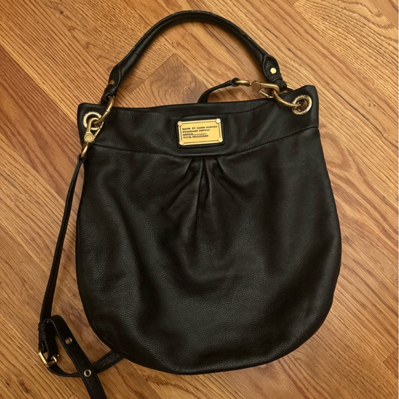 Marc Jacobs Medium Pebble Leather Black Silver Hobo Shoulder Bag Handbag Purse - Picture 7 of 8